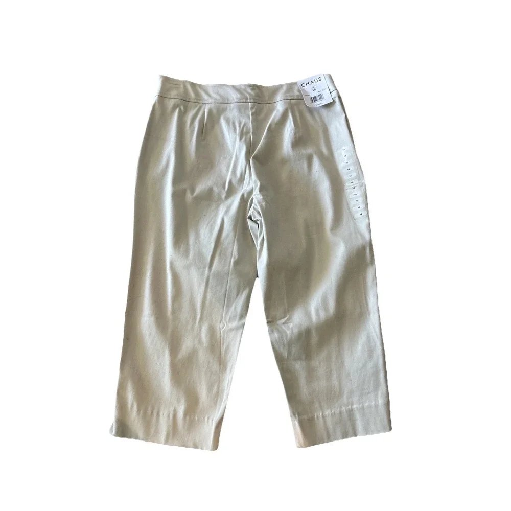 CHAUS Vintage Women's Wide Leg Crop Culotte Gaucho Pants Size 14 Stone Khaki NWT